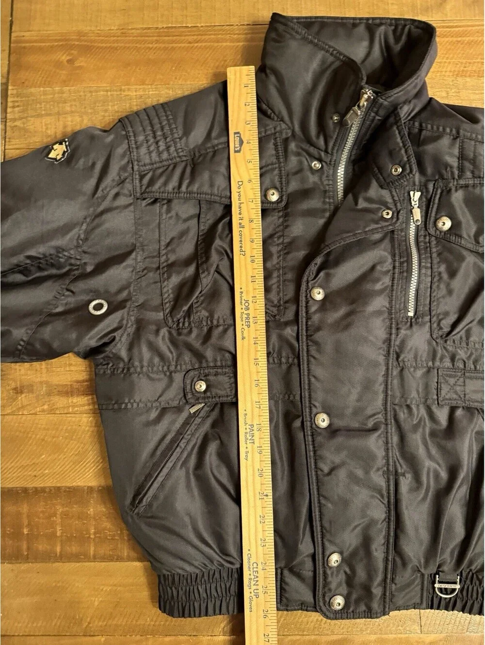 Descente Ski Jacket Insulated Full Zip Stowaway Hood Size L Black Vintage Y2K